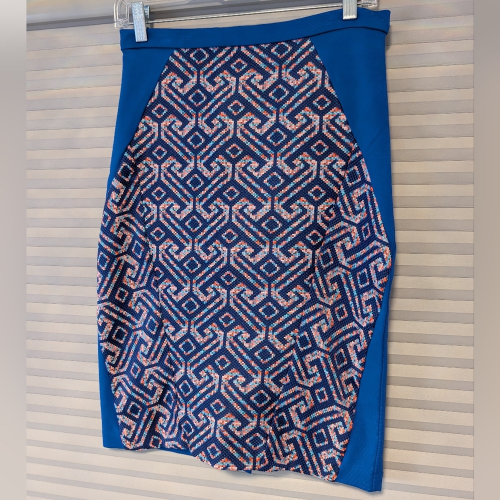Eva Franco Patterned Royal Blue Pencil Skirt